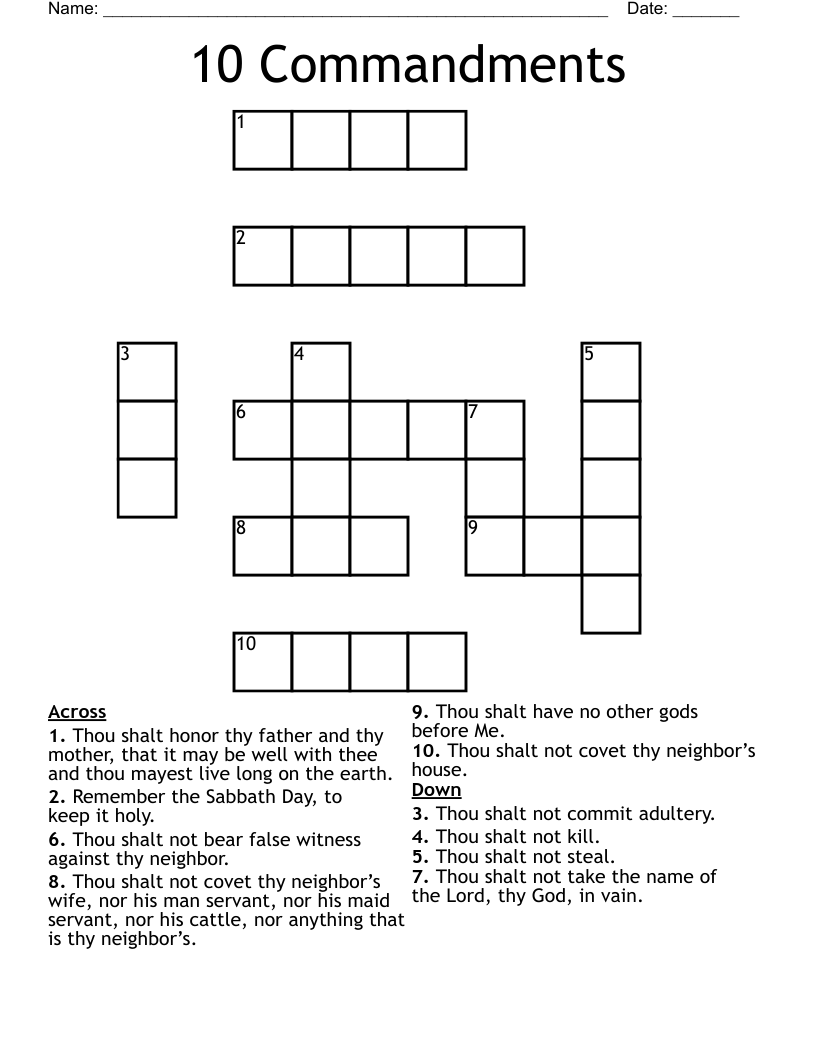 10 Commandments Crossword WordMint 10 Commandments Crossword WordMint