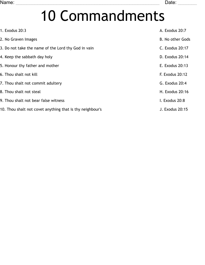 10 Commandments Worksheet WordMint 10 Commandments Worksheet WordMint
