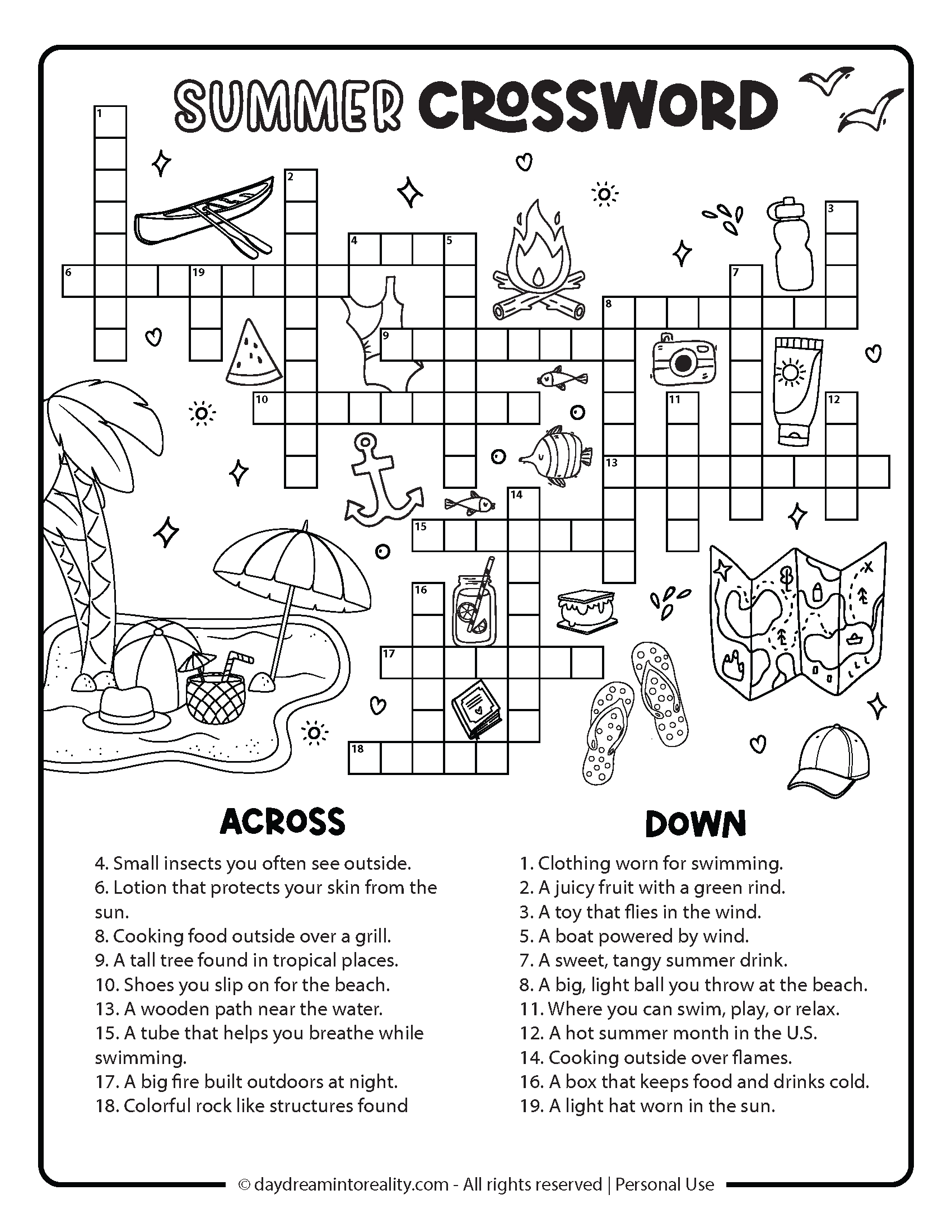 Summer Themed Crossword Puzzles Printable