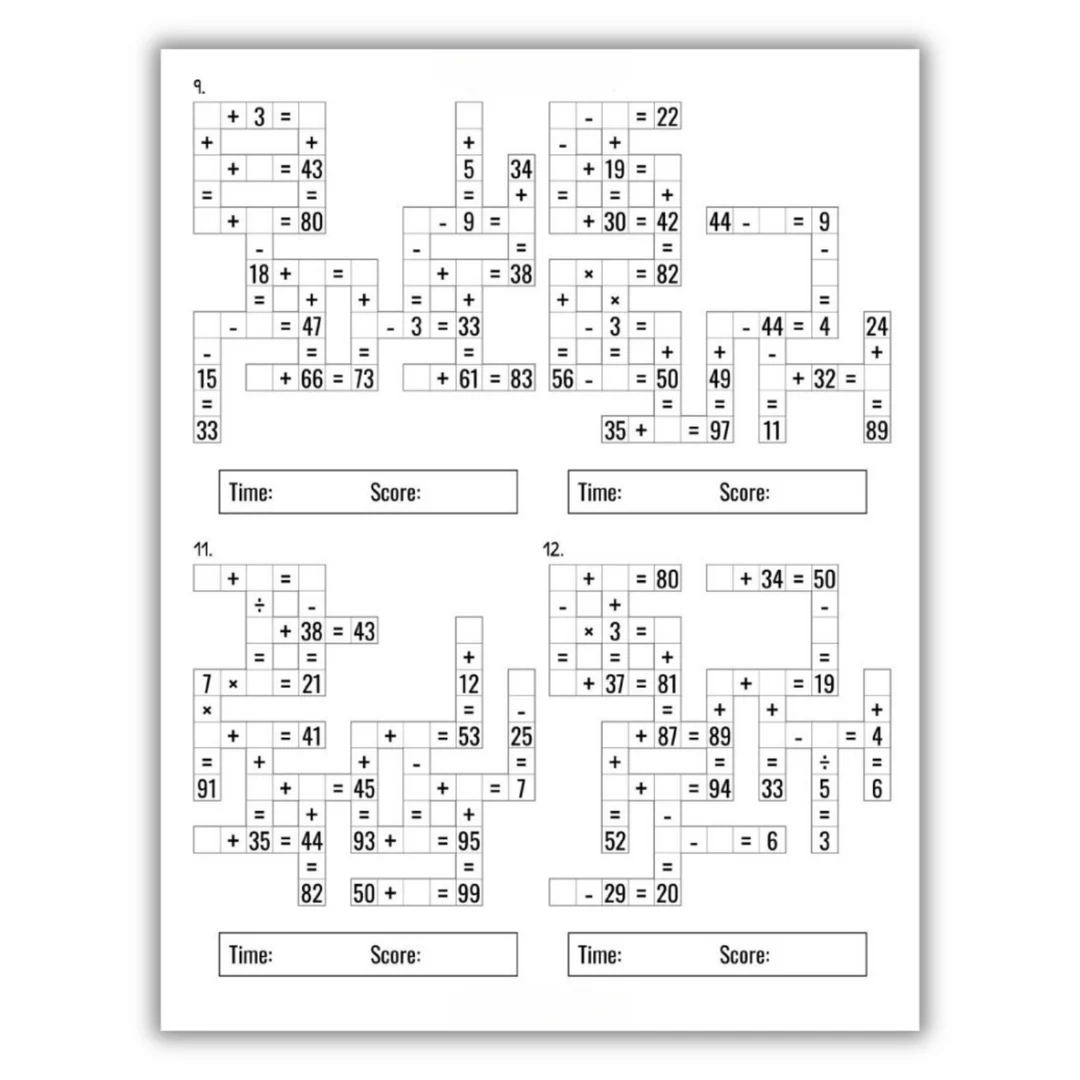 300 Math CrossWord Puzzles Addition Subtraction Multiplication 
