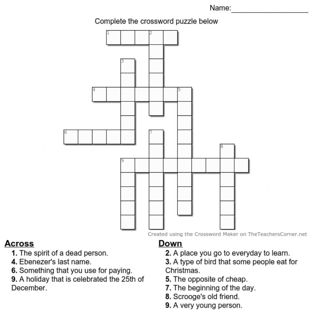 595560 Crossword Puzzle A Christmas Carol 