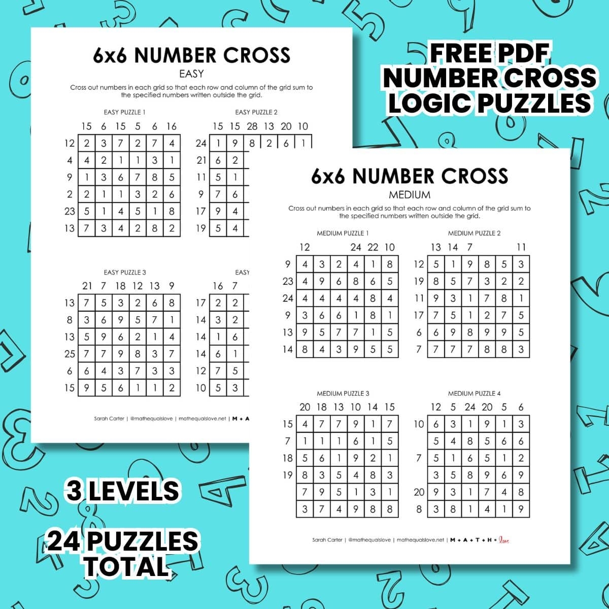 6x6 Number Cross Puzzles Math Love