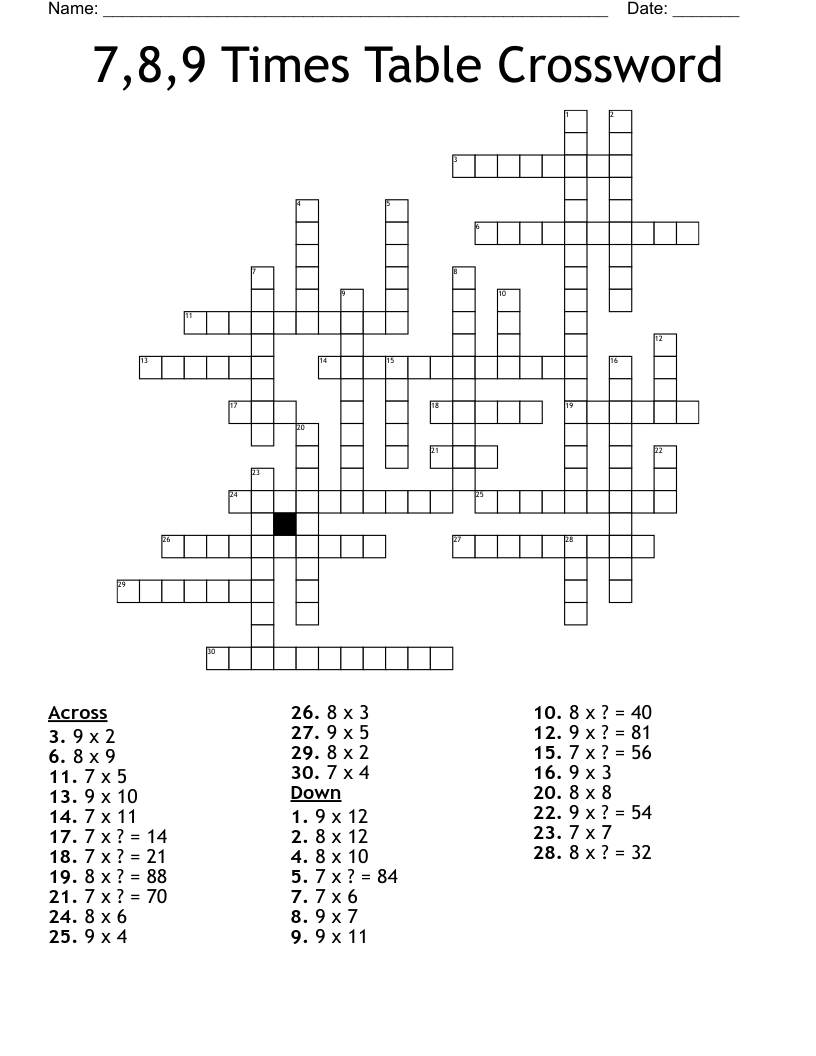 Crossword Puzzle Table Crossword Puzzle Table