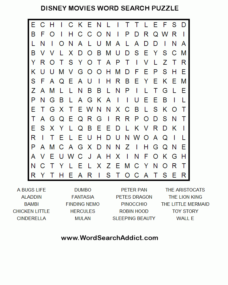 Disney Movie Crossword Puzzles Printable