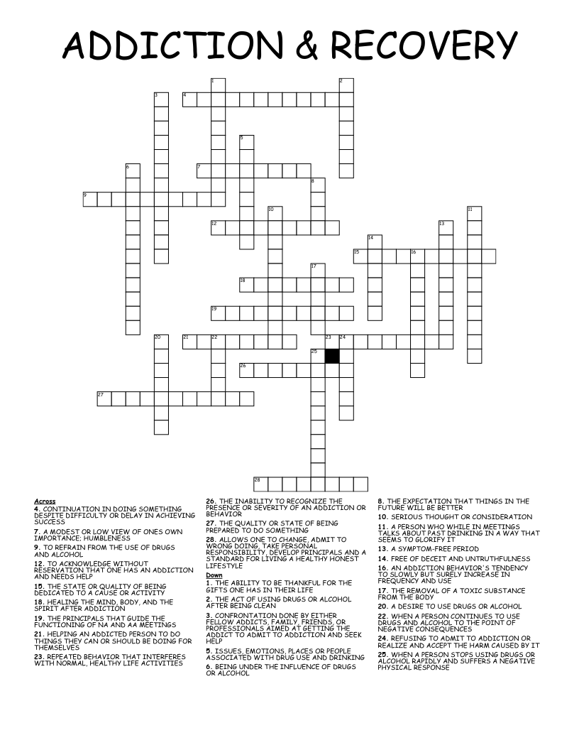 ADDICTION U0026 RECOVERY Crossword WordMint ADDICTION U0026 RECOVERY Crossword WordMint