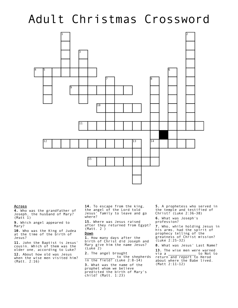 Adult Christmas Crossword WordMint Adult Christmas Crossword WordMint