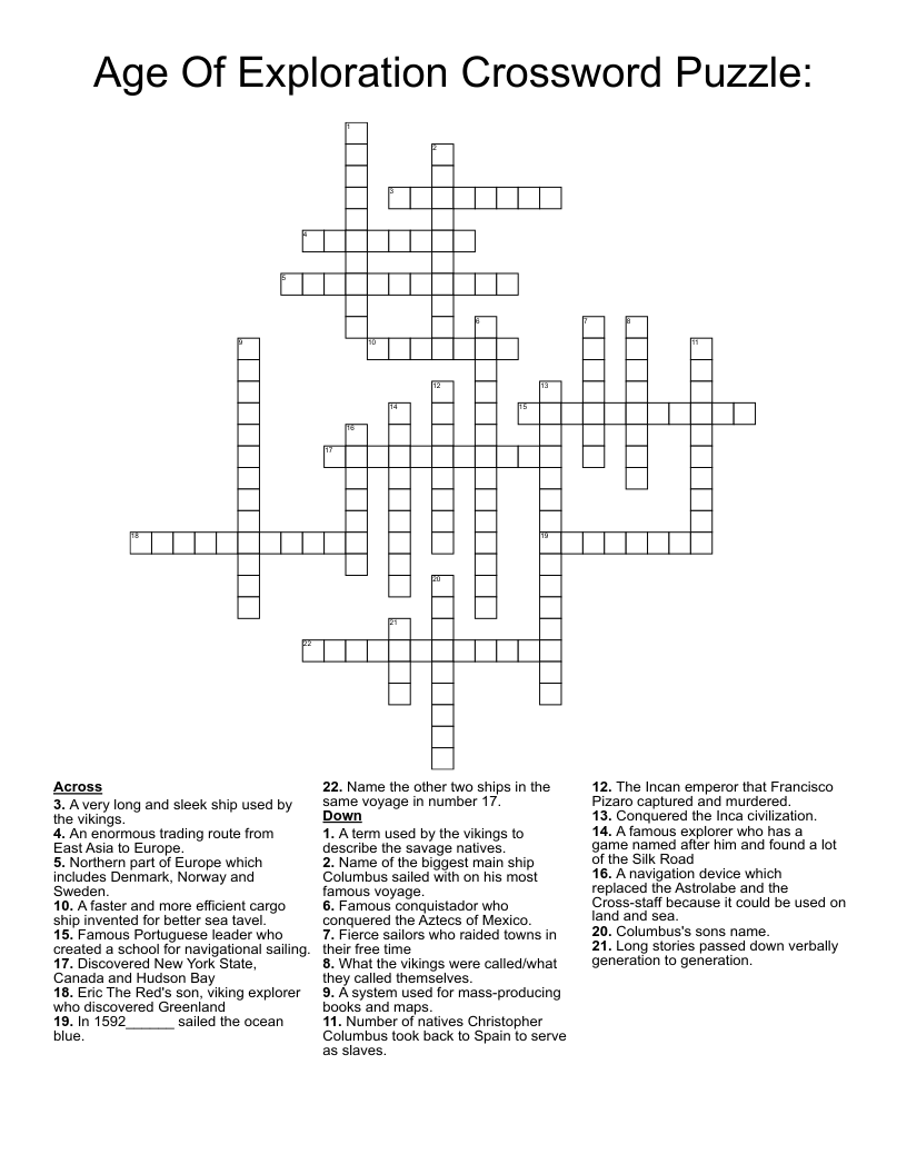 Age Of Exploration Crossword Puzzle WordMint Age Of Exploration Crossword Puzzle WordMint