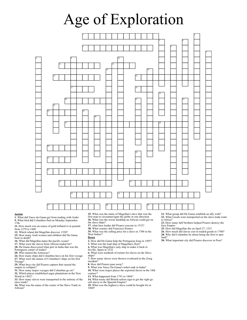 Age Of Exploration Crossword WordMint Age Of Exploration Crossword WordMint