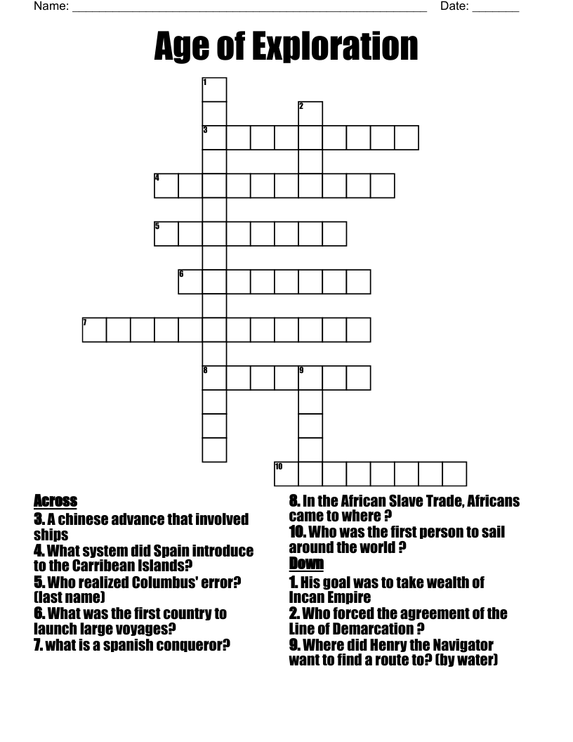 Age Of Exploration Crossword WordMint Age Of Exploration Crossword WordMint