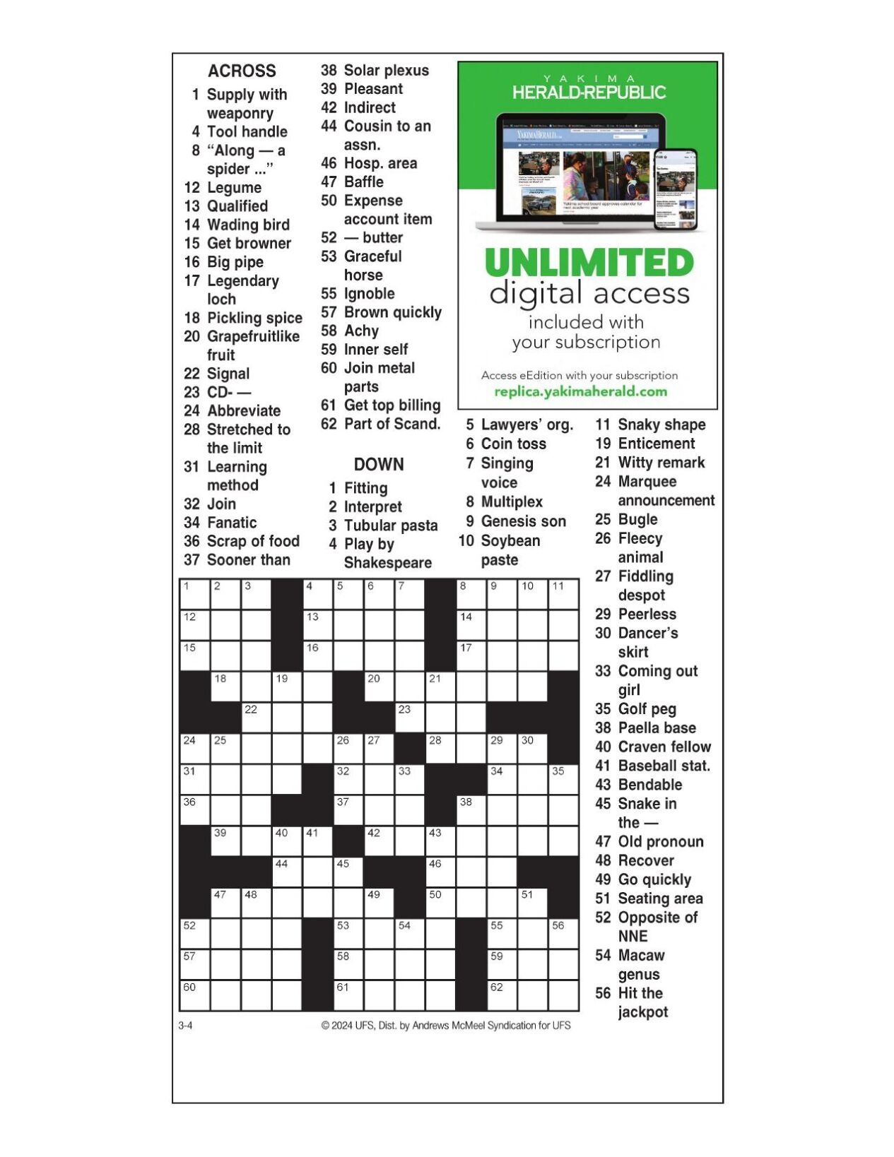 AM Crossword March 4 2024 Crosswords Yakimaherald