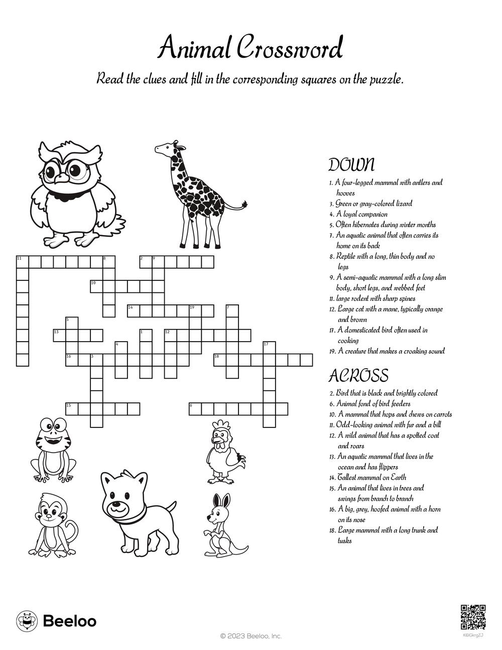 Crossword Puzzles Animals Printable