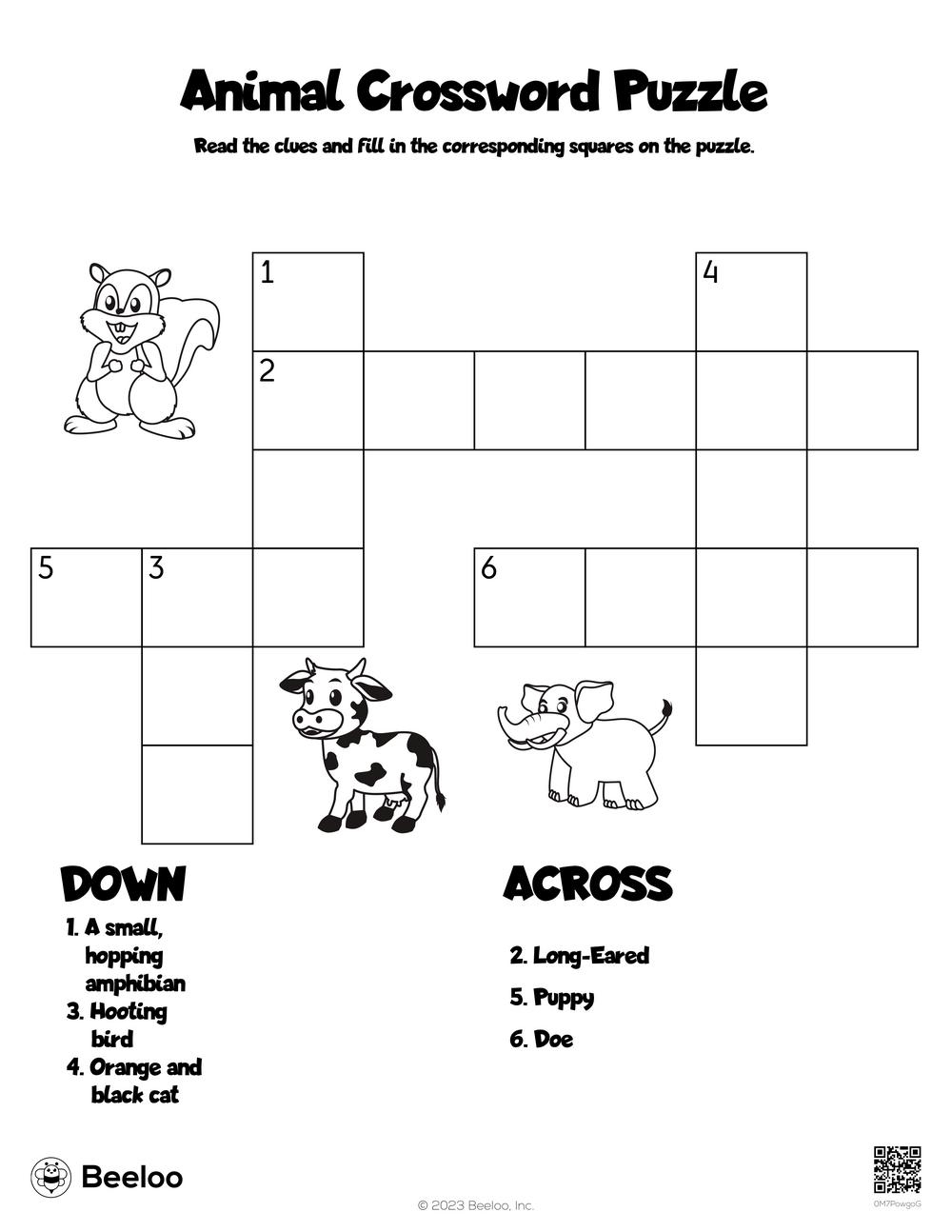 Animal Crossword Puzzle Beeloo Printable Crafts And Activities For Kids