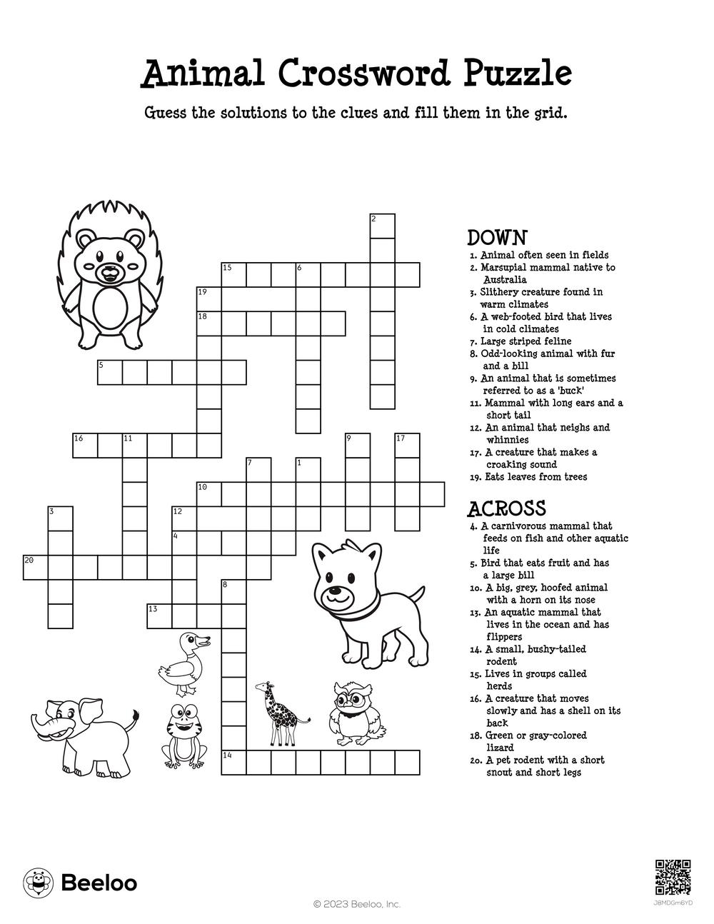 Animal themed Crossword Puzzles Beeloo Printable Crafts And Activities For Kids