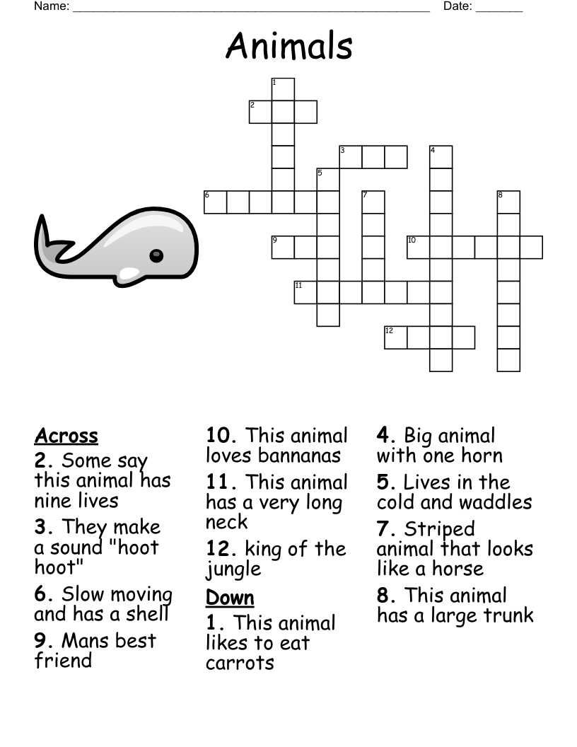 Animals Crossword WordMint Animals Crossword WordMint