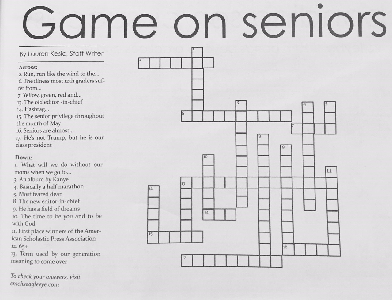 Answers To Print Issue 6 Crossword Puzzle The Eagle Eye Answers To Print Issue 6 Crossword Puzzle The Eagle Eye