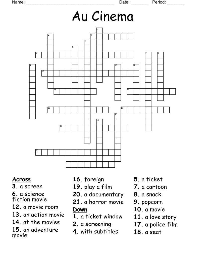 Au Cinema Crossword WordMint Au Cinema Crossword WordMint