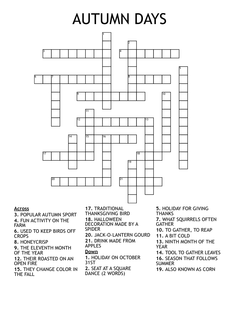 Fall Crossword Puzzles Printable Adult Fall Crossword Puzzles Printable Adult