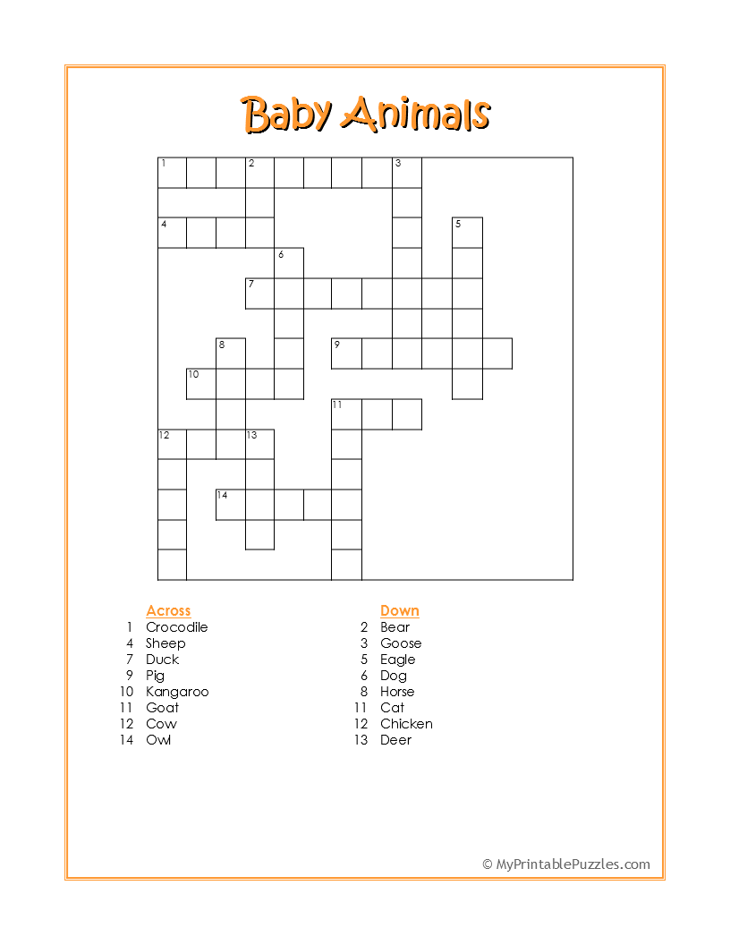Printable Crossword Puzzle Animals