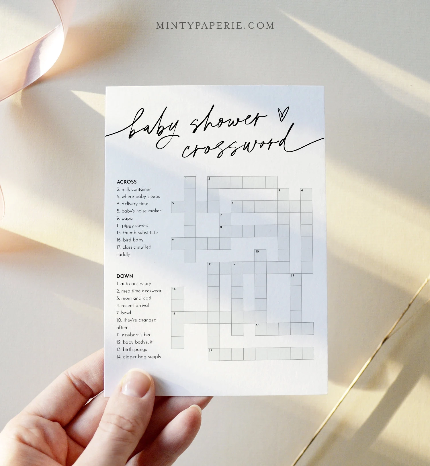 Baby Crossword Puzzle Minimalist Baby Shower Game Printable Crossword Game With Answer Key Instant Download Templett 5x7 0032 33BAG