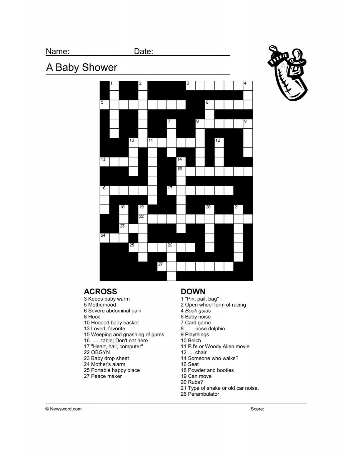 Baby Shower Crossword Puzzle Newsword Baby Shower Crossword Puzzle Newsword