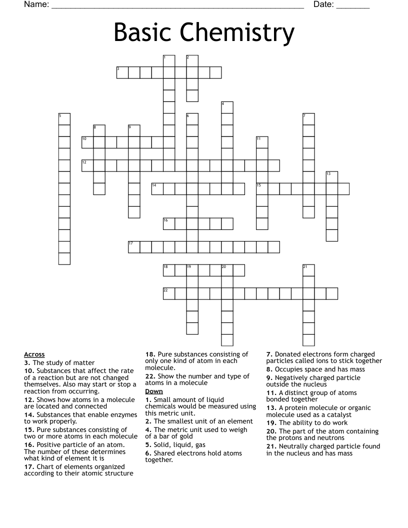 Basic Chemistry Crossword WordMint Basic Chemistry Crossword WordMint