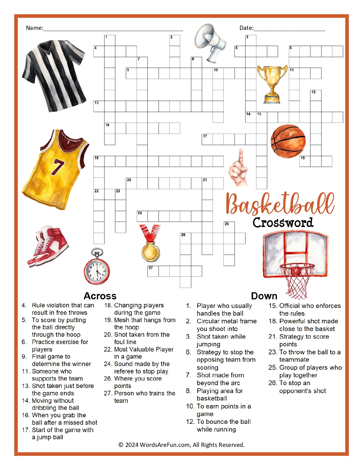 Easy Sports Crossword Puzzles Printable
