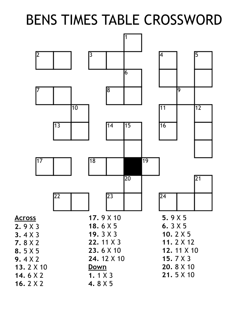 BENS TIMES TABLE CROSSWORD WordMint BENS TIMES TABLE CROSSWORD WordMint