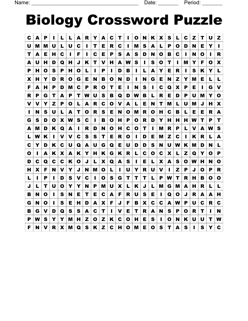 Biology Crossword Puzzle Word Search WordMint Biology Crossword Puzzle Word Search WordMint