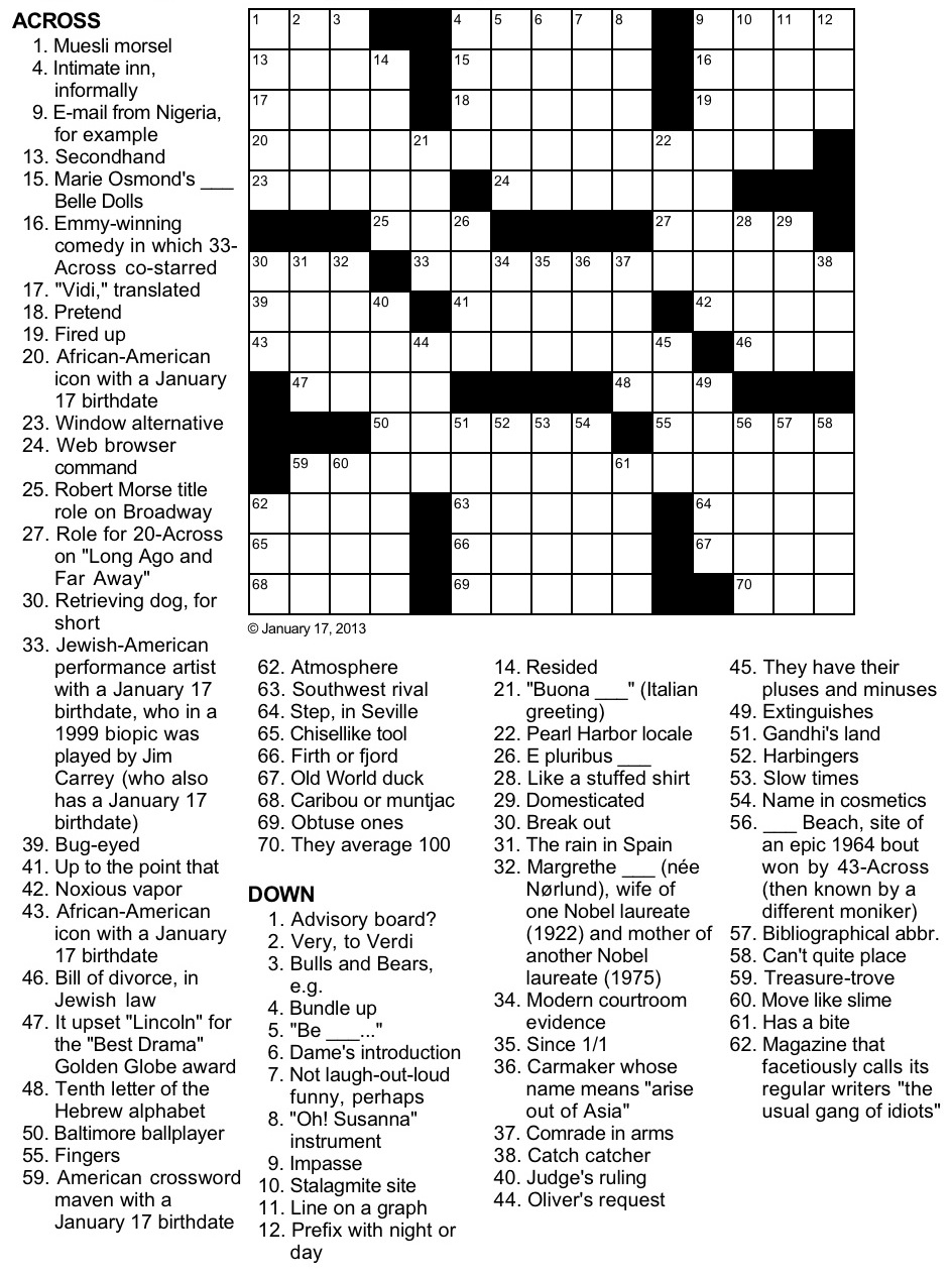 Birthday Crossword Puzzle Printable