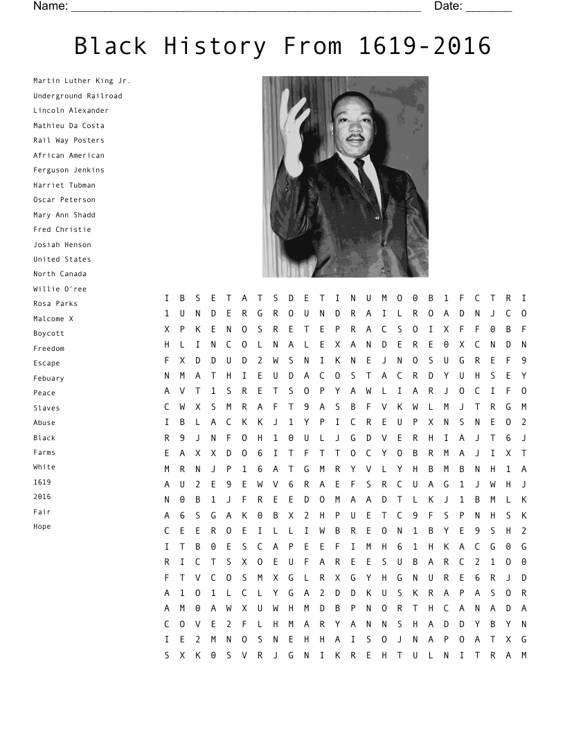Black History Crossword Puzzle Printable