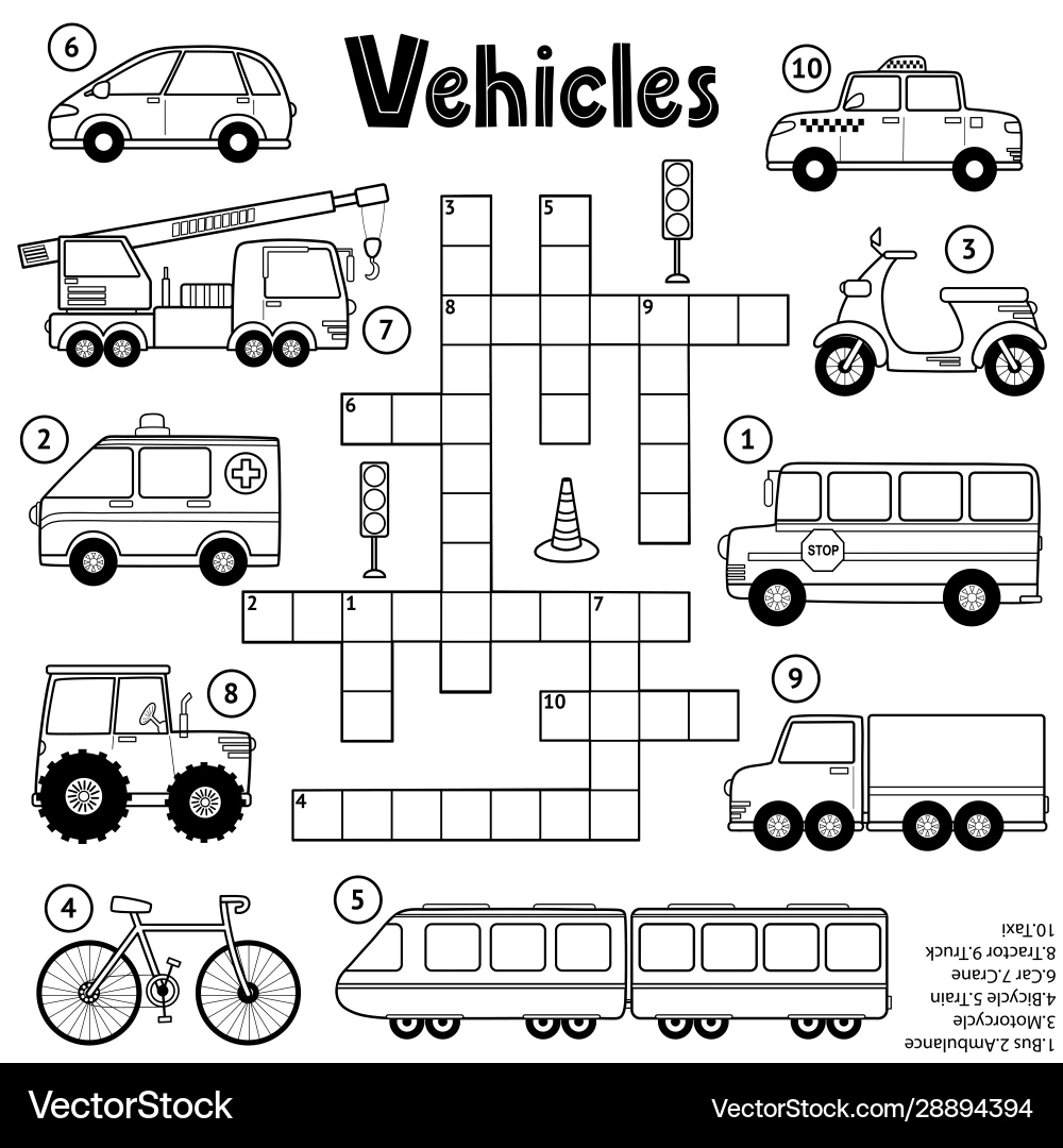 Black U0026 White Crossword Puzzle Vehicles Vector Image Black U0026 White Crossword Puzzle Vehicles Vector Image
