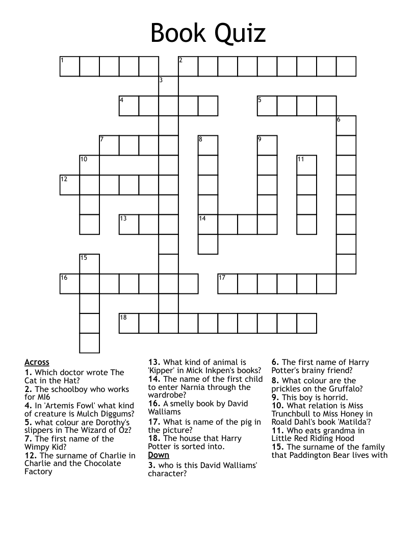 Book Quiz Crossword WordMint