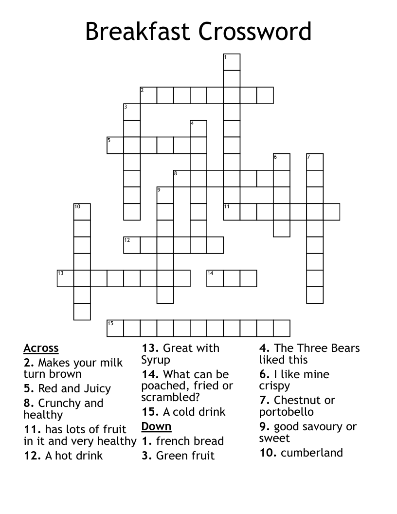 Breakfast Crossword WordMint Breakfast Crossword WordMint