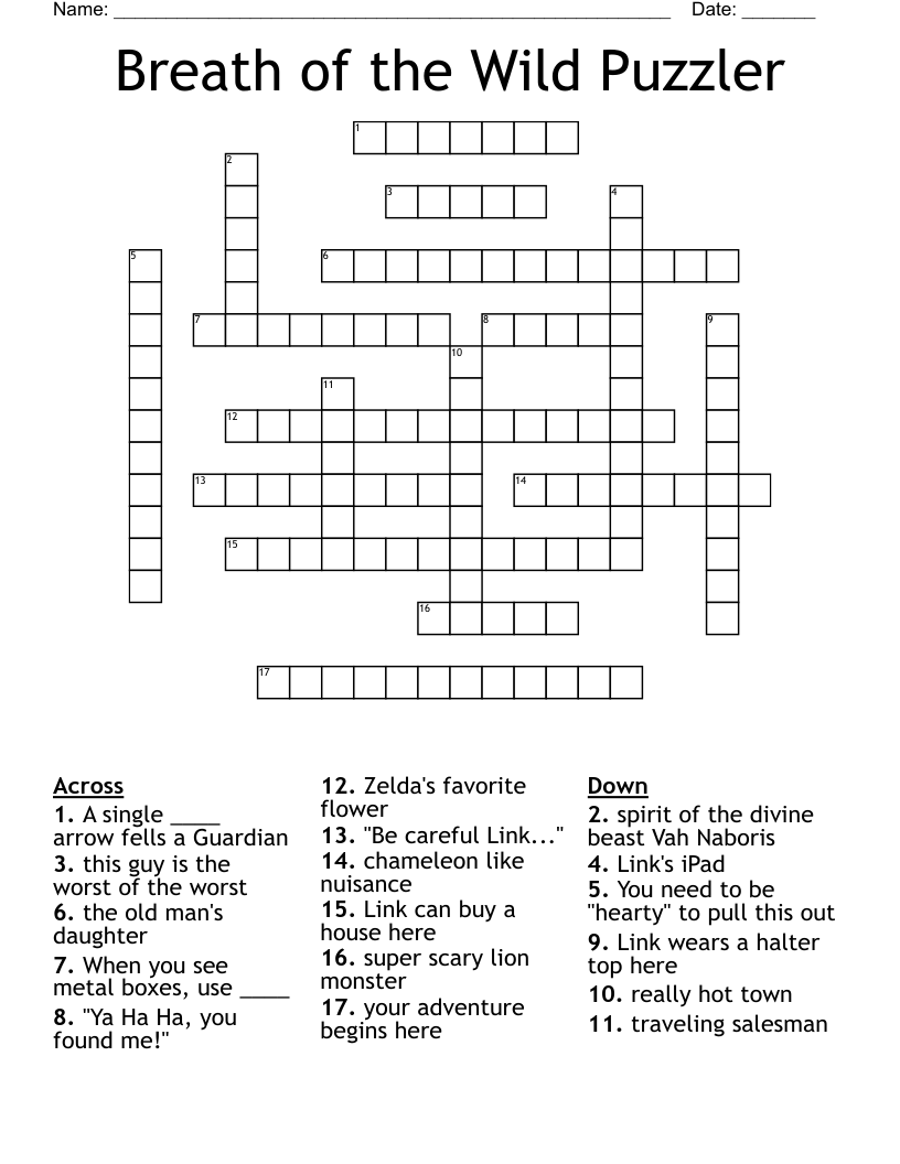 Breath Of The Wild Puzzler Crossword WordMint Breath Of The Wild Puzzler Crossword WordMint