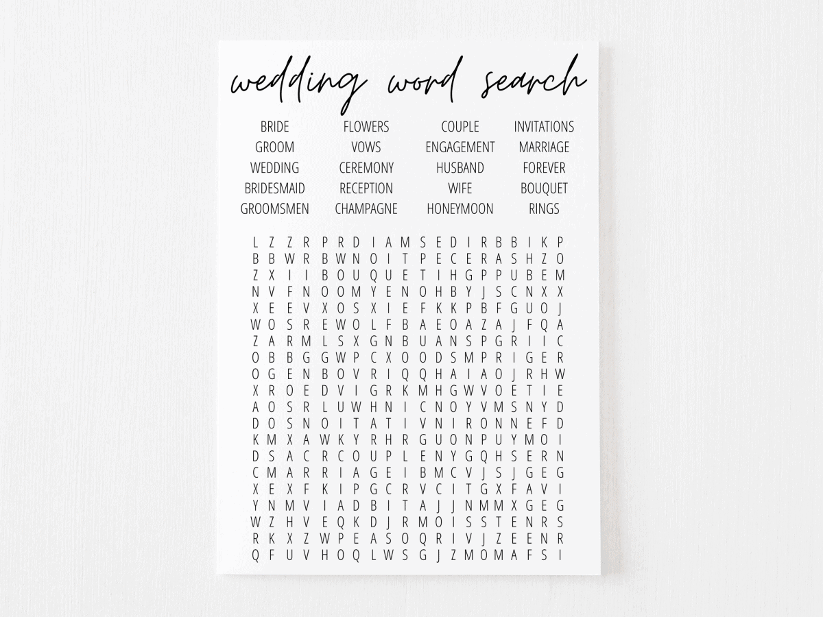 Bridal Shower Word Search Free Printable Modern MOH