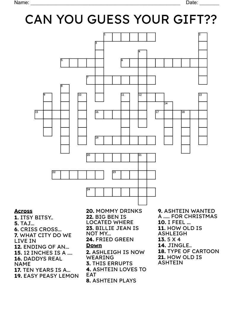 CAN YOU GUESS YOUR GIFT Crossword WordMint CAN YOU GUESS YOUR GIFT Crossword WordMint
