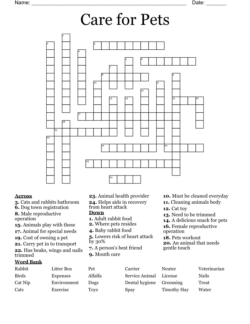 Care For Pets Crossword WordMint Care For Pets Crossword WordMint