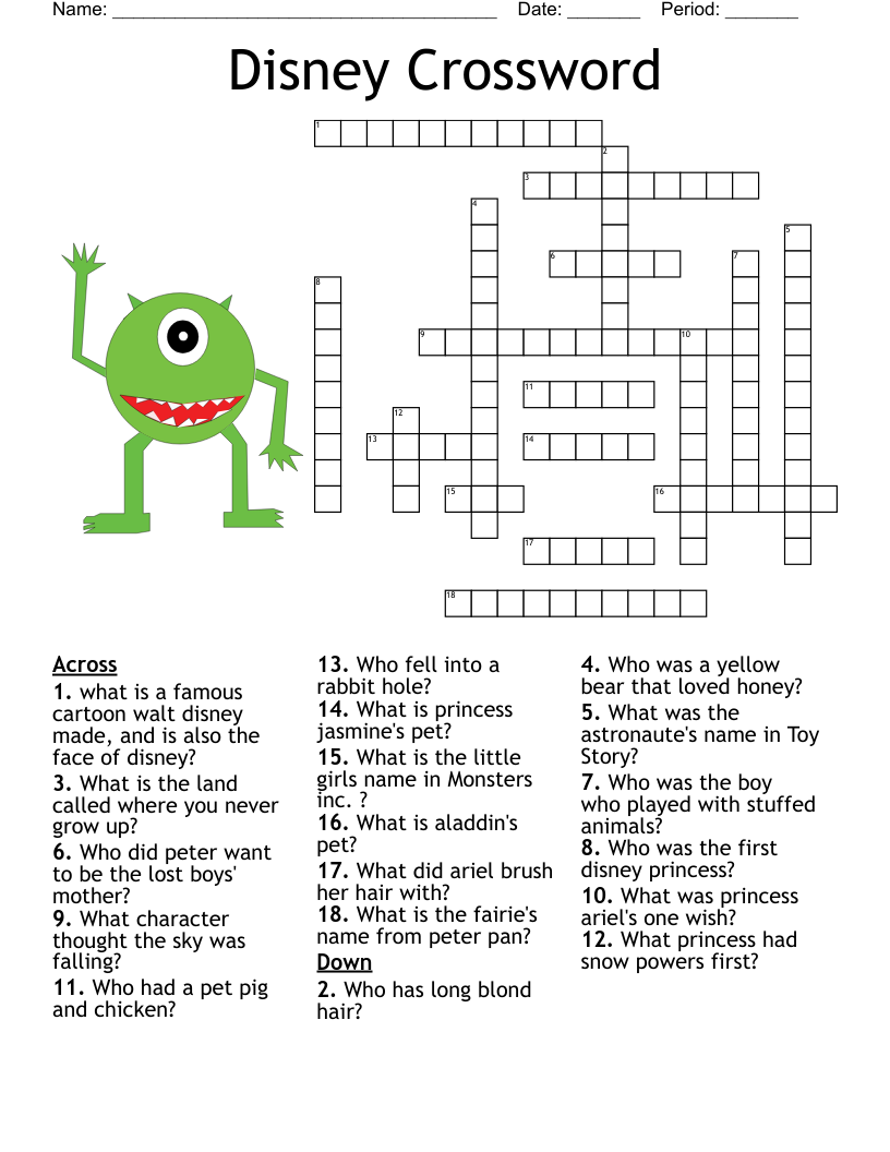 Cartoon Crossword WordMint