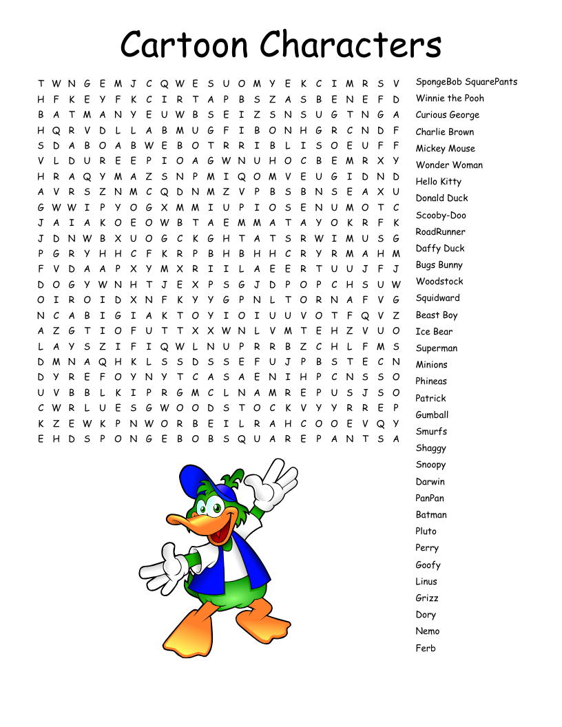 Cartoon Crossword Puzzles Printable