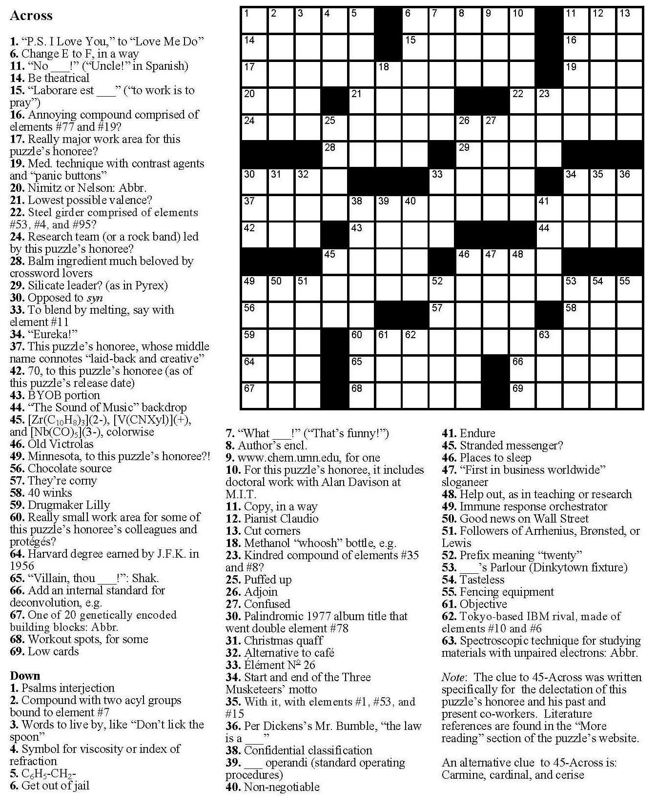 Chemistry Crossword Puzzle Tribute