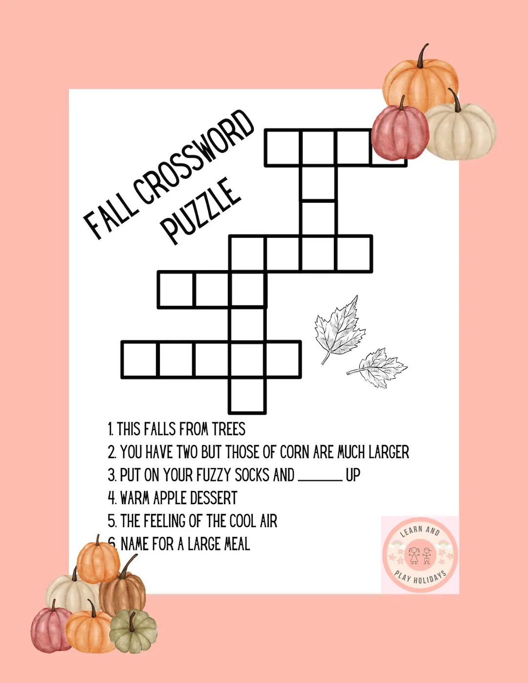Easy Fall Crossword Puzzles Printable