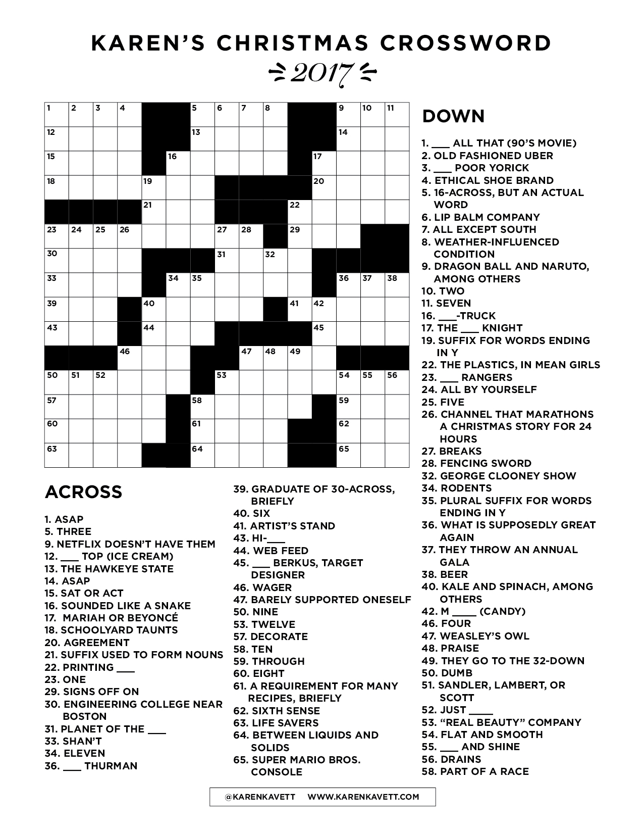 Christmas Crossword 2017 Karen Kavett Christmas Crossword 2017 Karen Kavett