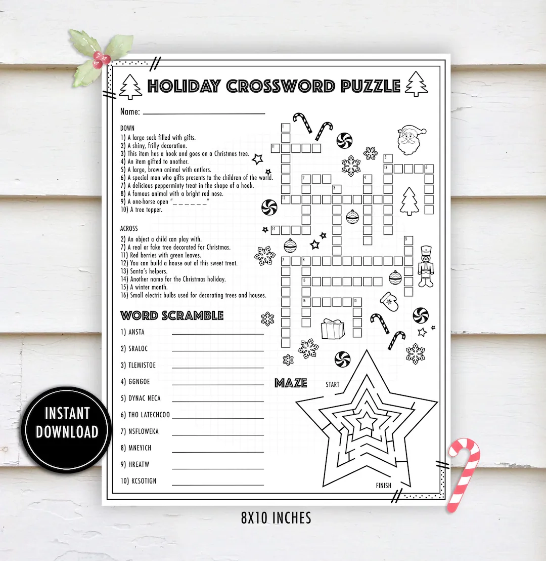 Christmas Crossword Activity Puzzle Christmas Crossword Activity Puzzle