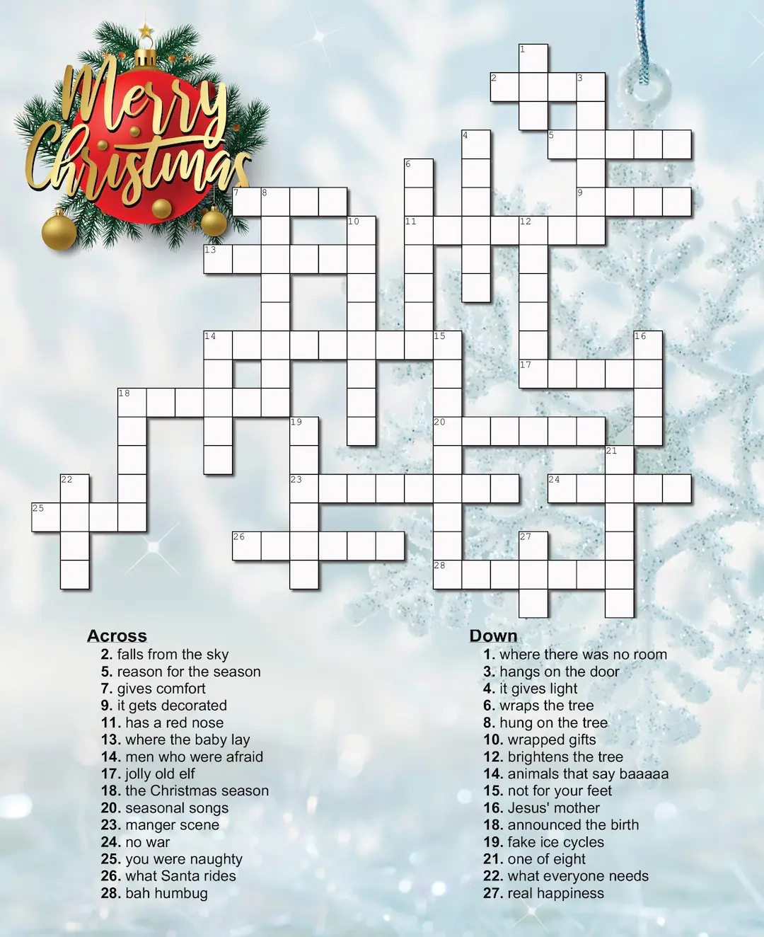 Printable Christmas Crosswords