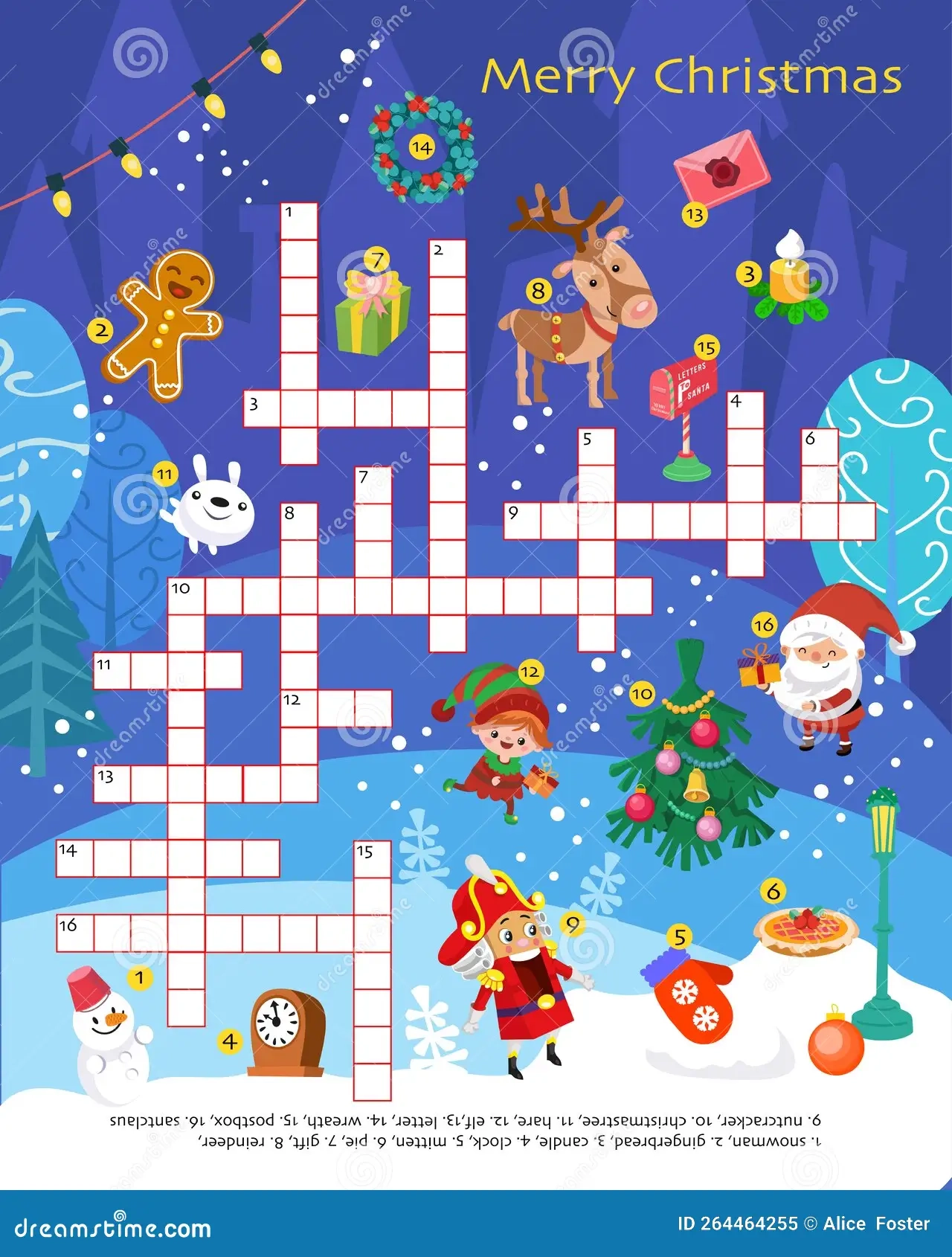 Christmas Crossword Puzzle Game For Children Set Of Winter Holiday Objects Printable Worksheet For Kids Stock Vector Illustration Of Cute Holiday 264464255