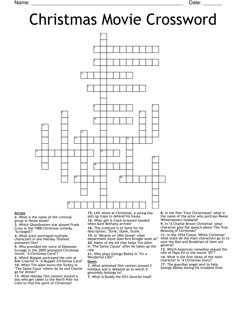 Crossword Puzzle Movie Crossword Puzzle Movie