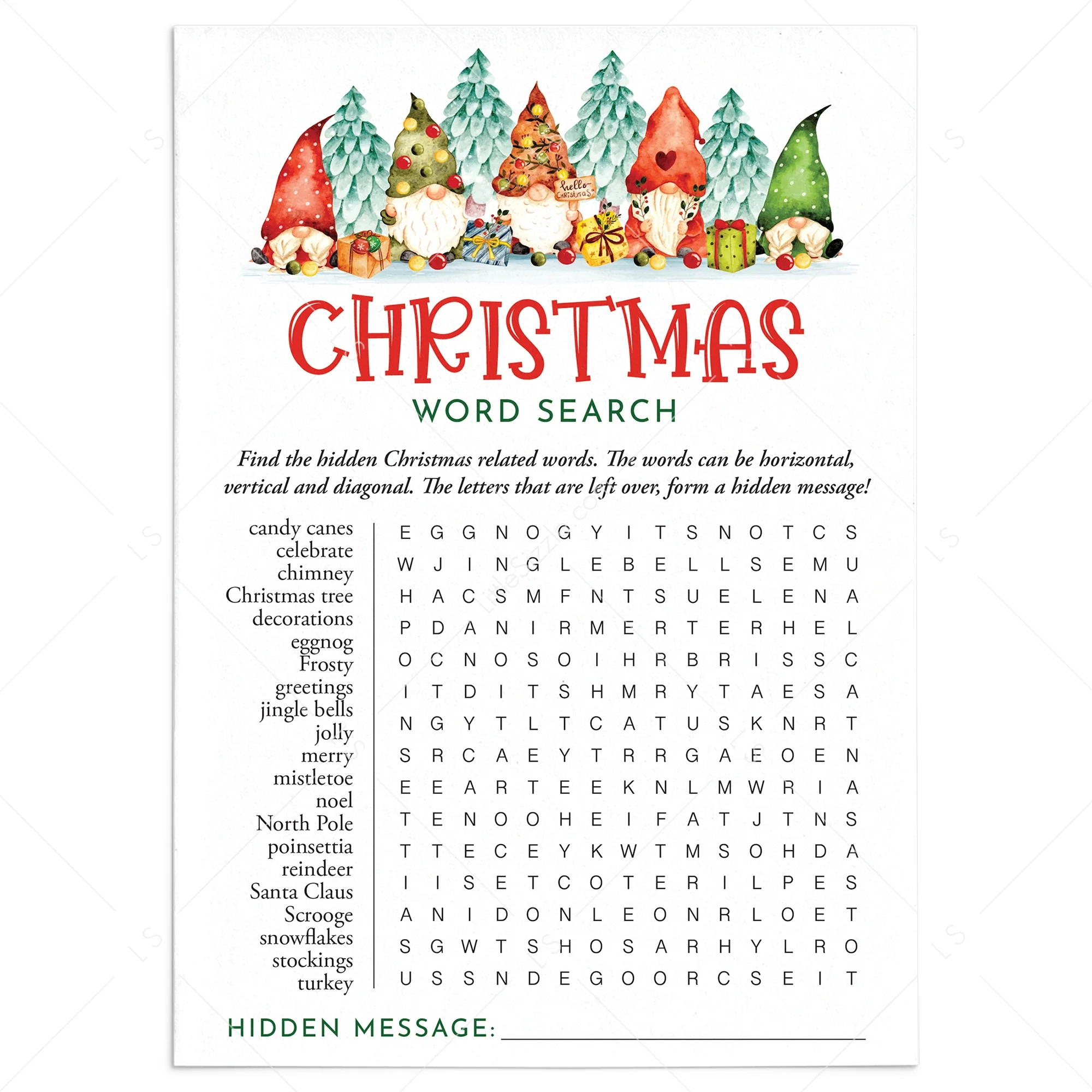 Christmas Word Find Game With Hidden Message Printable Fun Holiday Activities LittleSizzle Christmas Word Find Game With Hidden Message Printable Fun Holiday Activities LittleSizzle