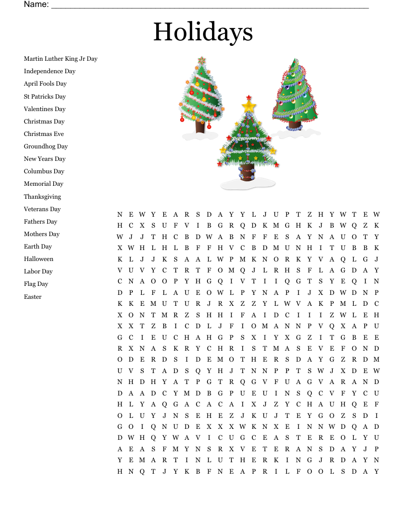 Holiday Word Puzzles Printable