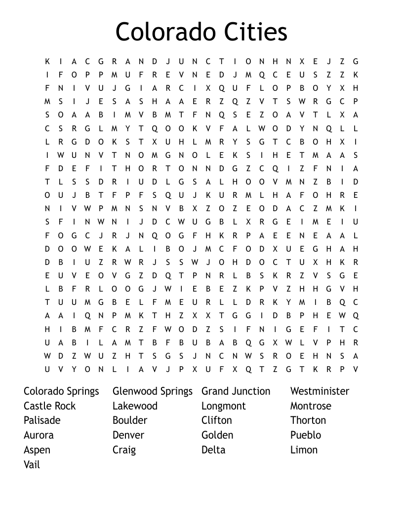 Colorado Cities Word Search WordMint Colorado Cities Word Search WordMint