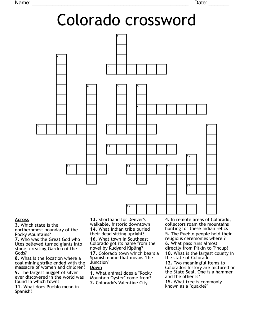 Colorado Crossword WordMint Colorado Crossword WordMint